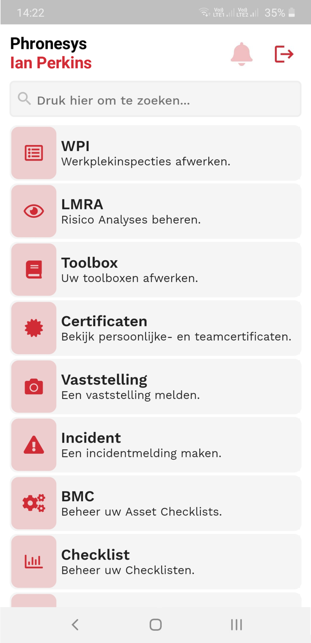 App homescreen